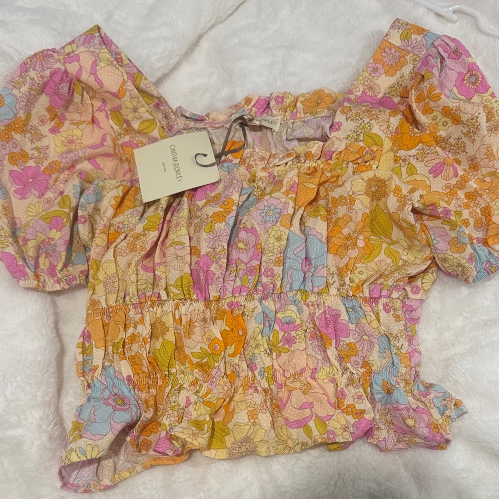Cynthia Rowley Floral Blouse - Pink, Orange, Blue